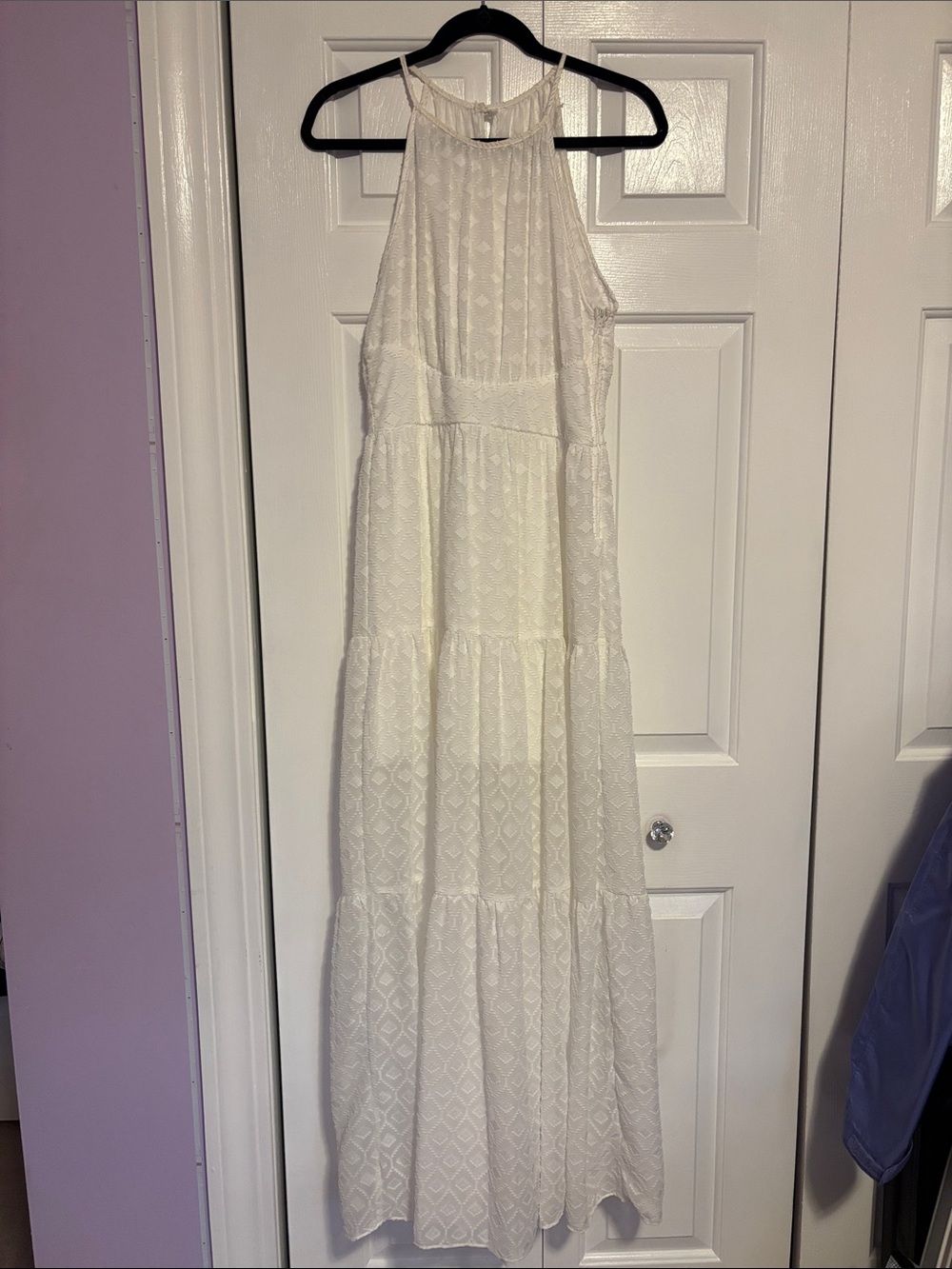Bisou Bisou Cream Halter Lace Tiered Maxi Dress